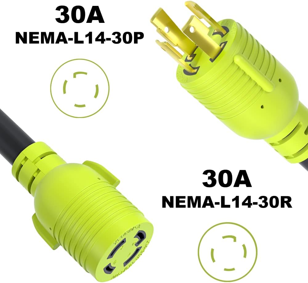 4 Prong 30 Amp Generator Extension Cord, NEMA L14-30P/L14-30R, 10 Gauge SJTW, Twist Lock Plug, 125/250V, 7500W (40FT) D397