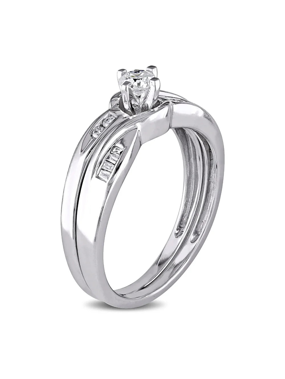 10K White Gold Diamond Engagement Ring and Wedding Band Set G918