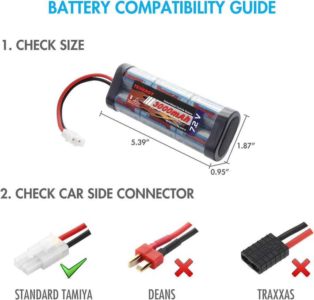 2 Pack 7.2V 3000mAh Flat NiMH Battery Packs with Smart Charger W477