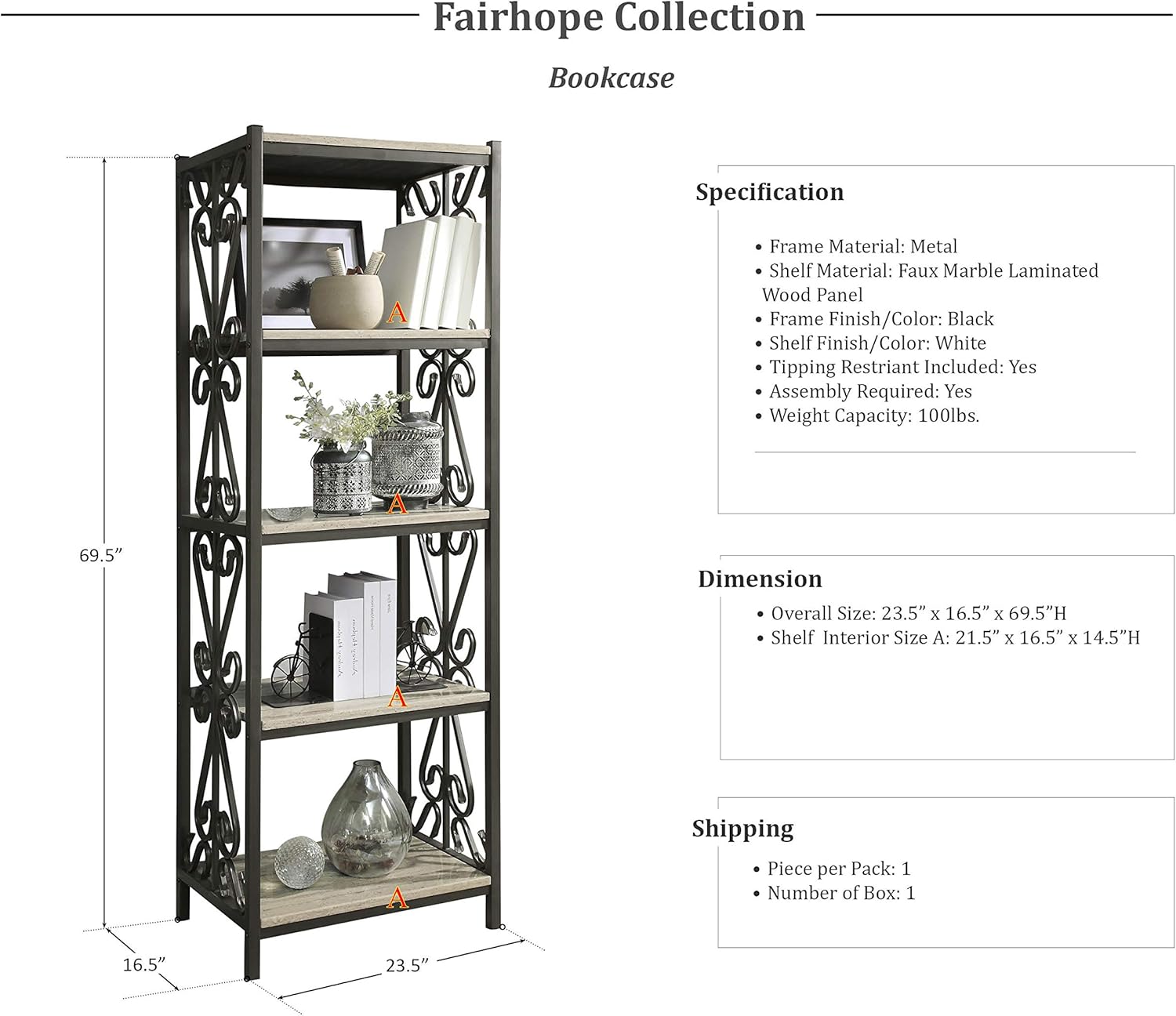 White Side Pier Bookcase E97876