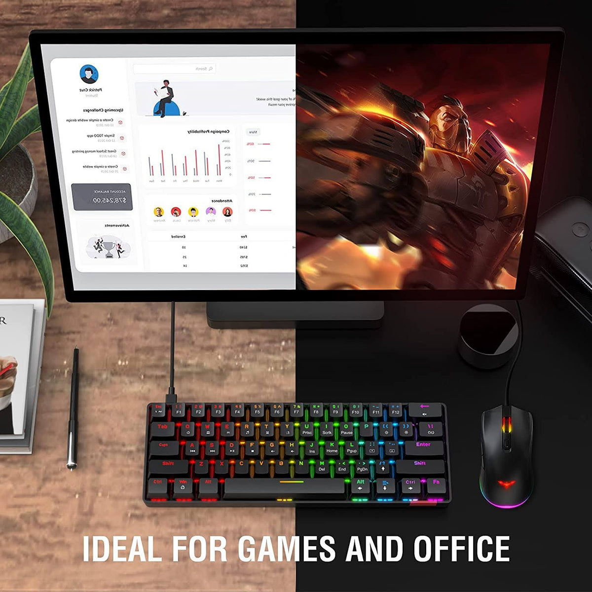 60% Compact Wired Type-C 61 Keys Mechanical Keyboard RGB Programmable 4800 dpi Mouse Combo L58434