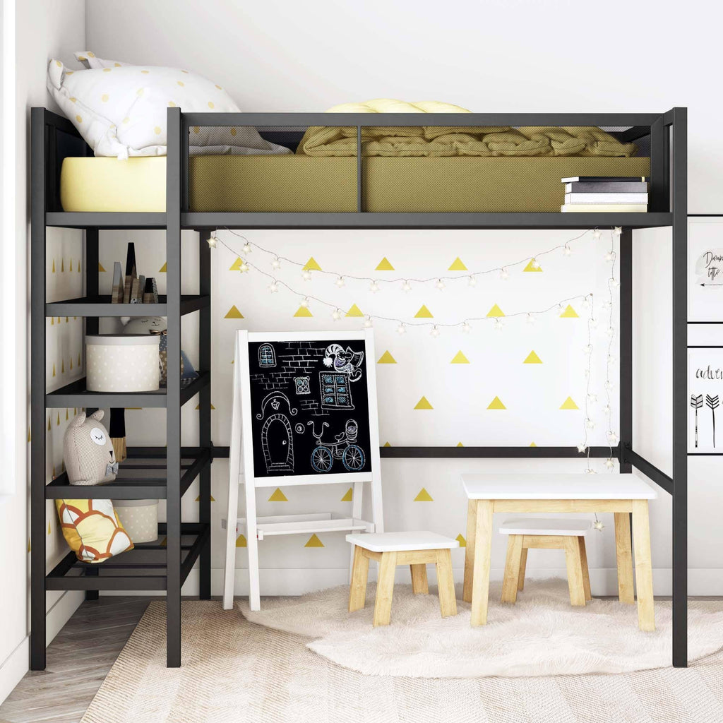 Black Metal Storage Loft with Bookcase L71397