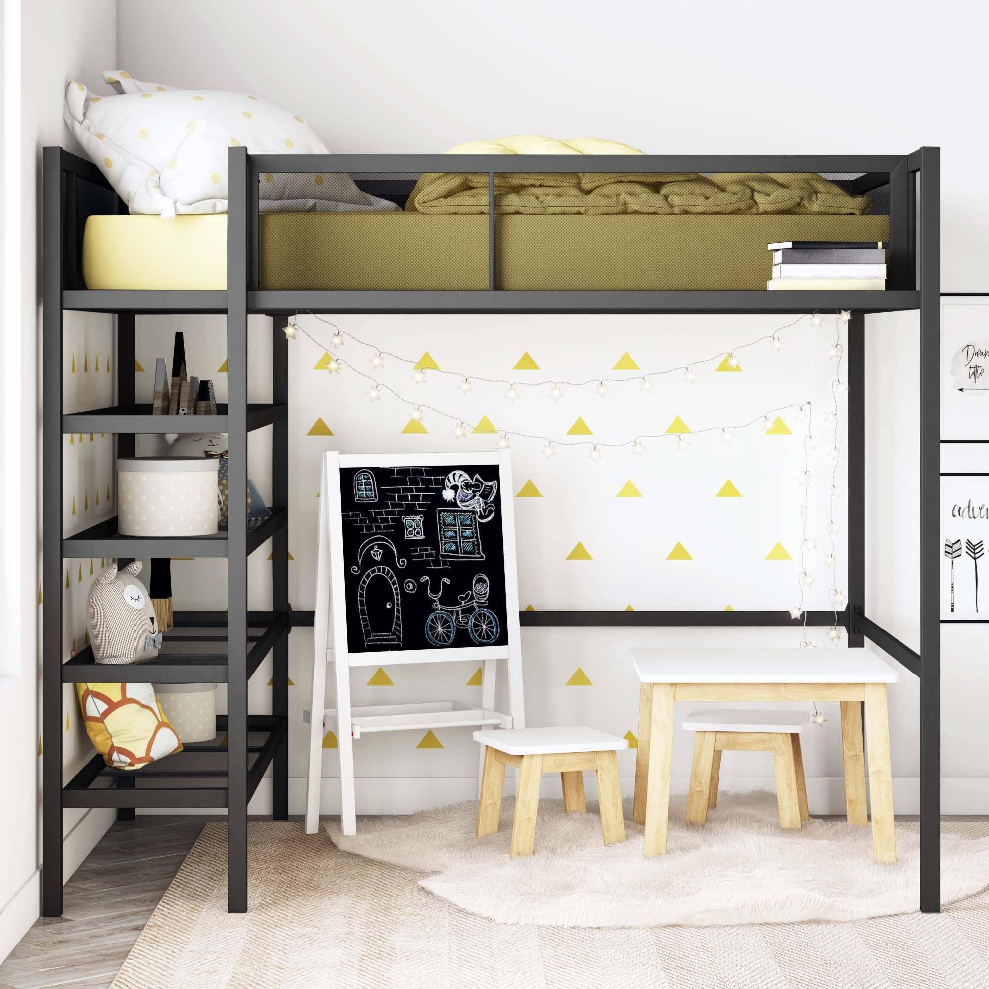 Black Metal Storage Loft with Bookcase L71397