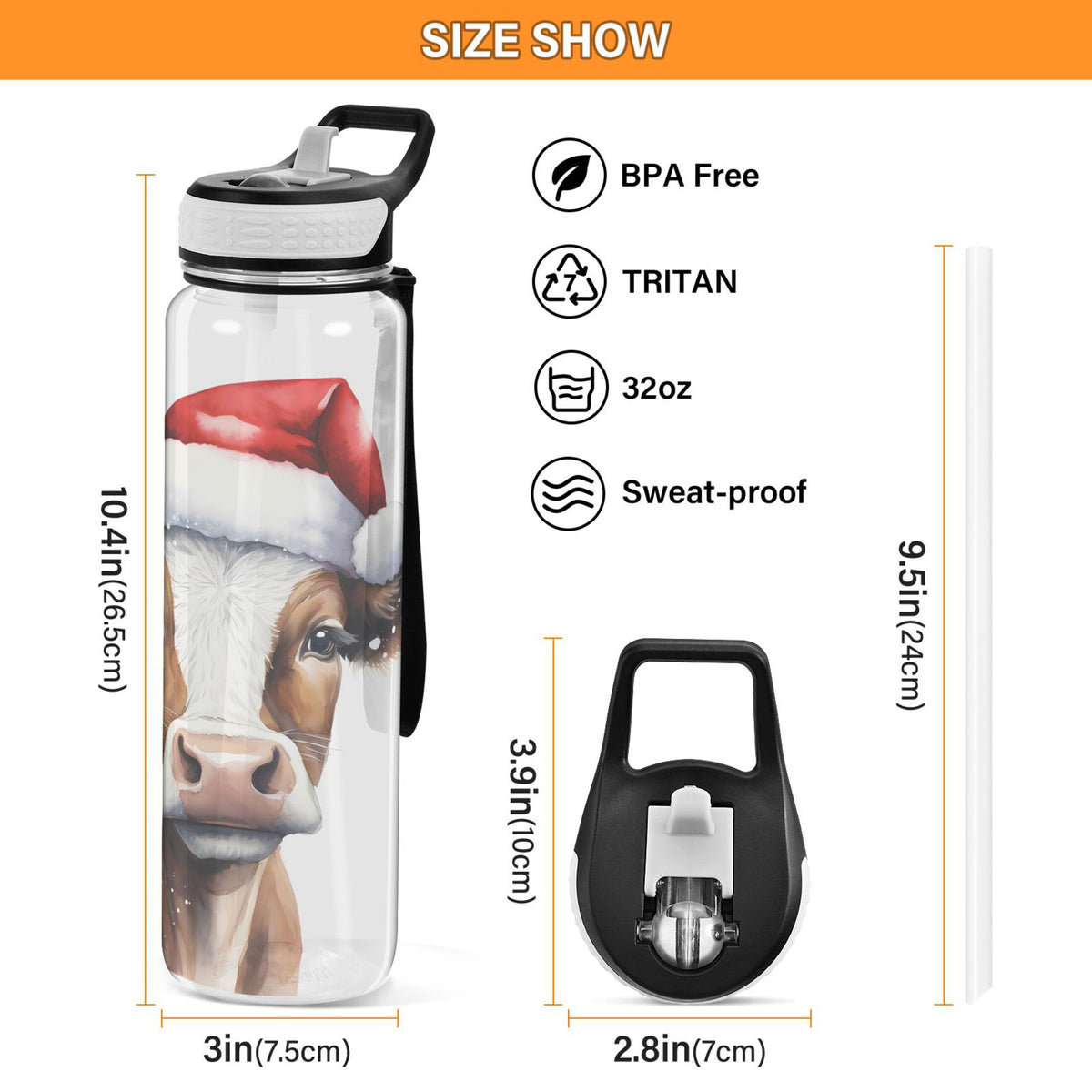 32oz Clear Tritan Leakproof Water Bottle with Straw K4023