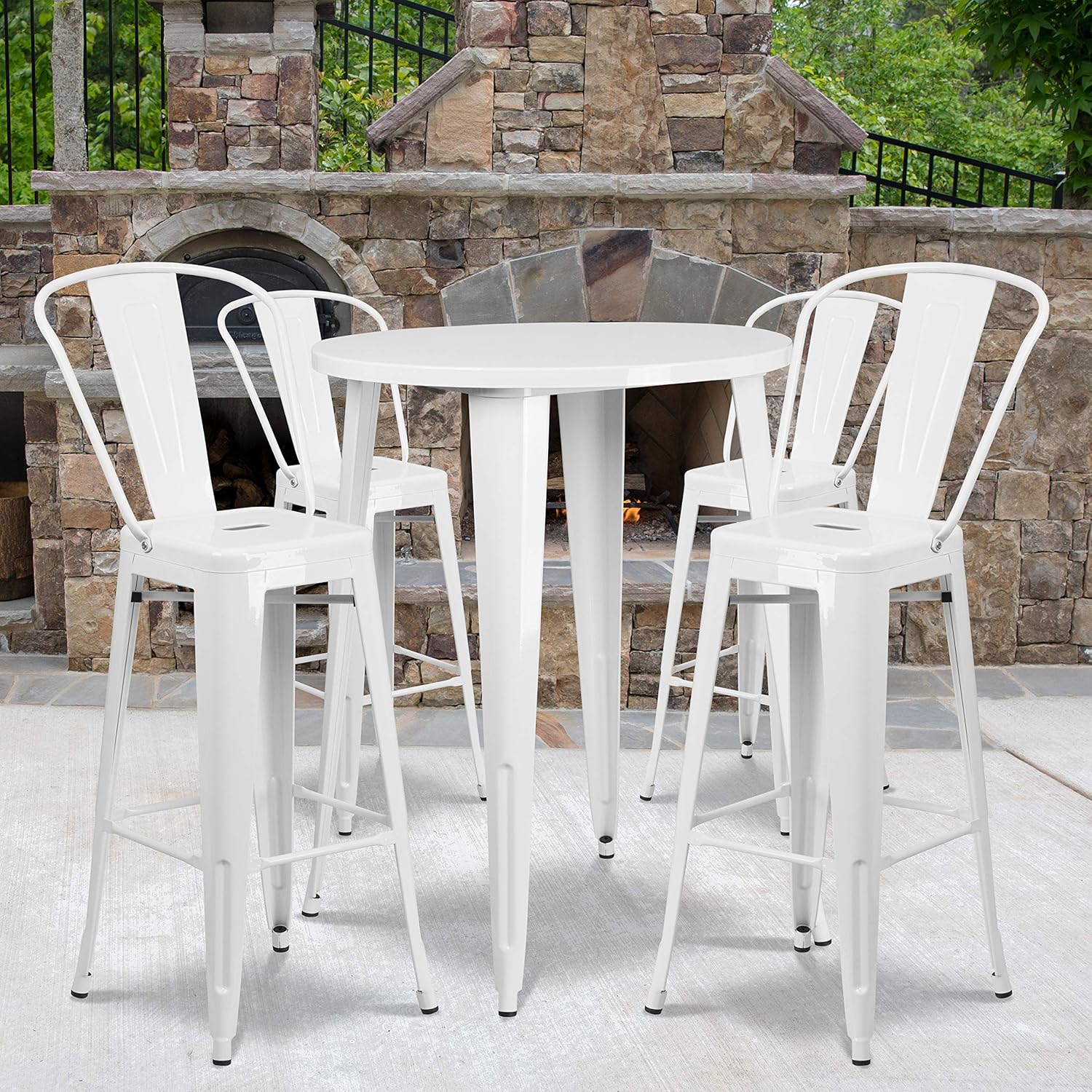 Silver Metal Bar Table Set with 4 Stools K23461