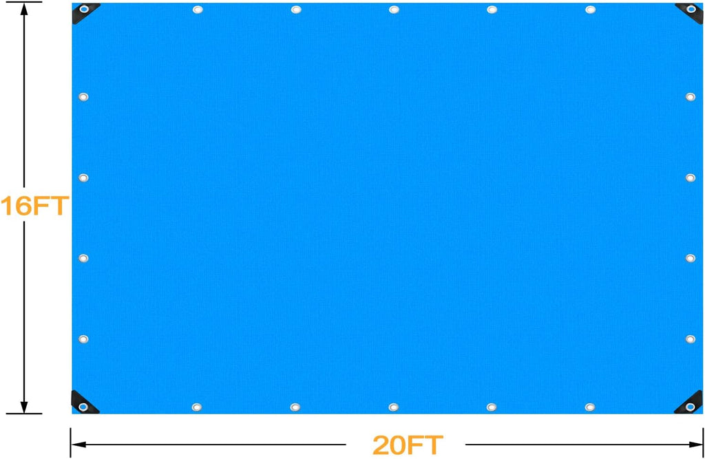Blue 16x20 Heavy Duty Waterproof Plastic Tarpaulin with Metal Grommets H341