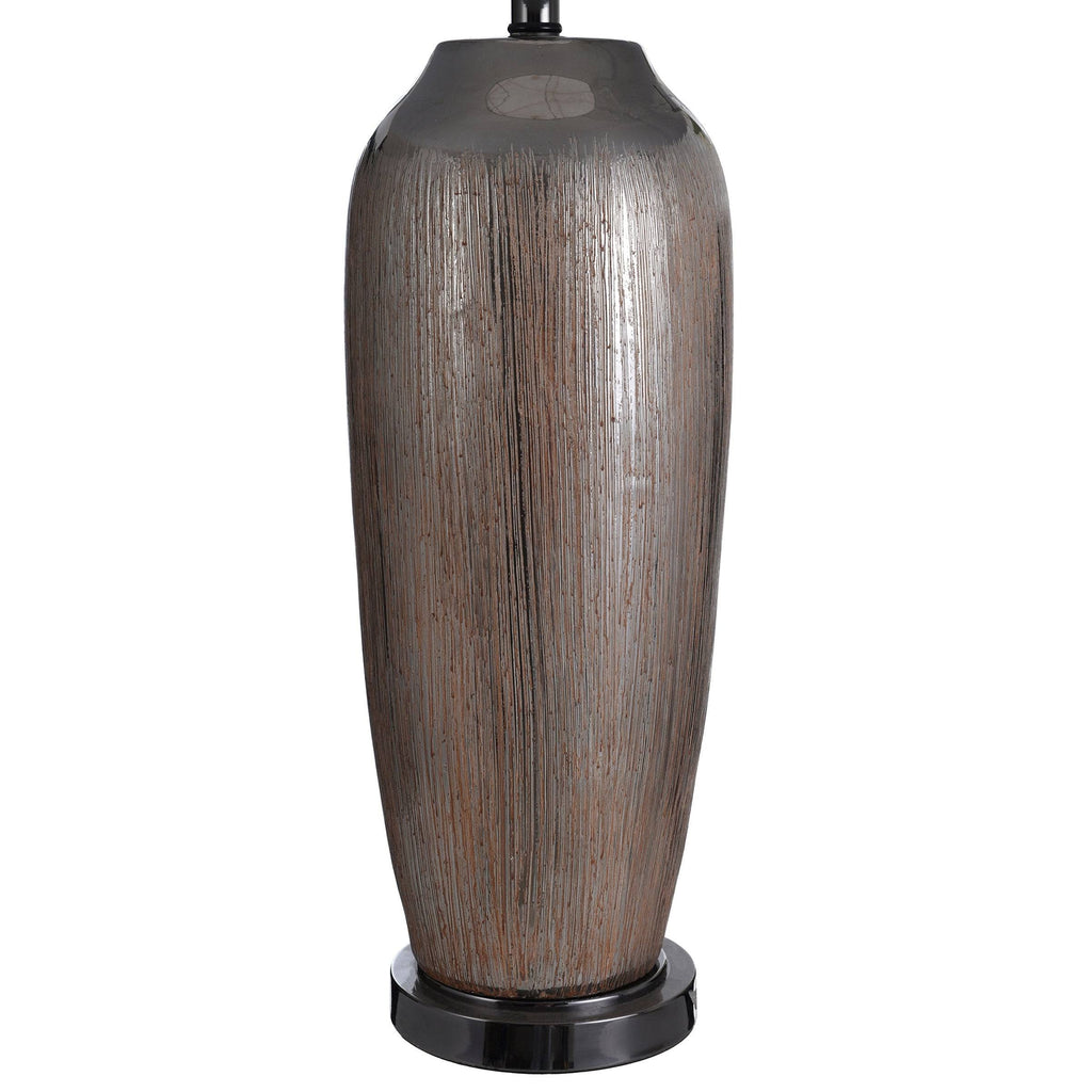 Silver Ceramic Column Table Lamp with Black Nickel Base J89559