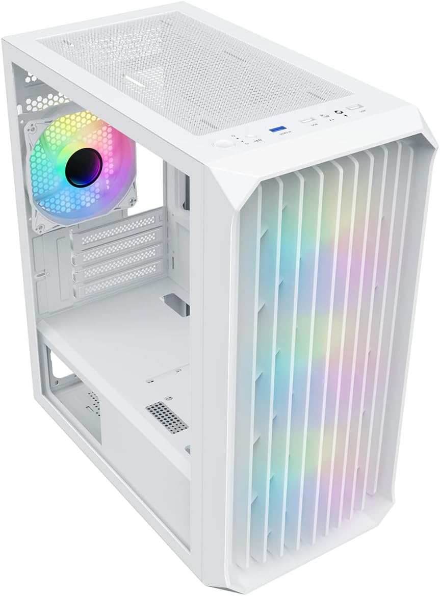 White Micro-ATX PC Gaming Case with Mesh Front Panel & Tempered Glass Side Panel Z660408