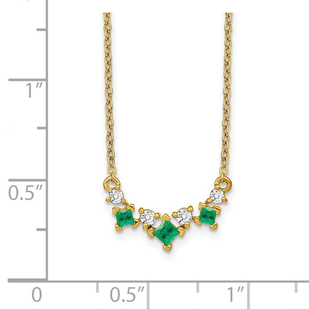 14K Yellow Gold Emerald and Real Diamond 18 inch Necklace V3441