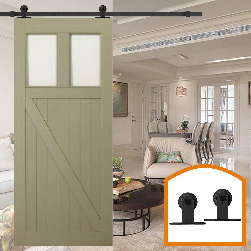 10 ft. Top Mount Sliding Barn Door Hardware Track Kit with Frosted Black Floor Guide B720810