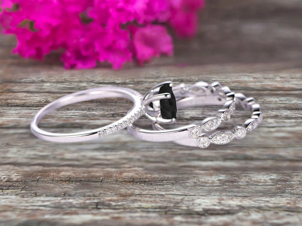 10k White Gold Black Diamond Moissanite Engagement Ring V7925