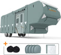 5th Wheel RV Cover with 2Pcs Extra Straps & 4 Tire Covers W5208