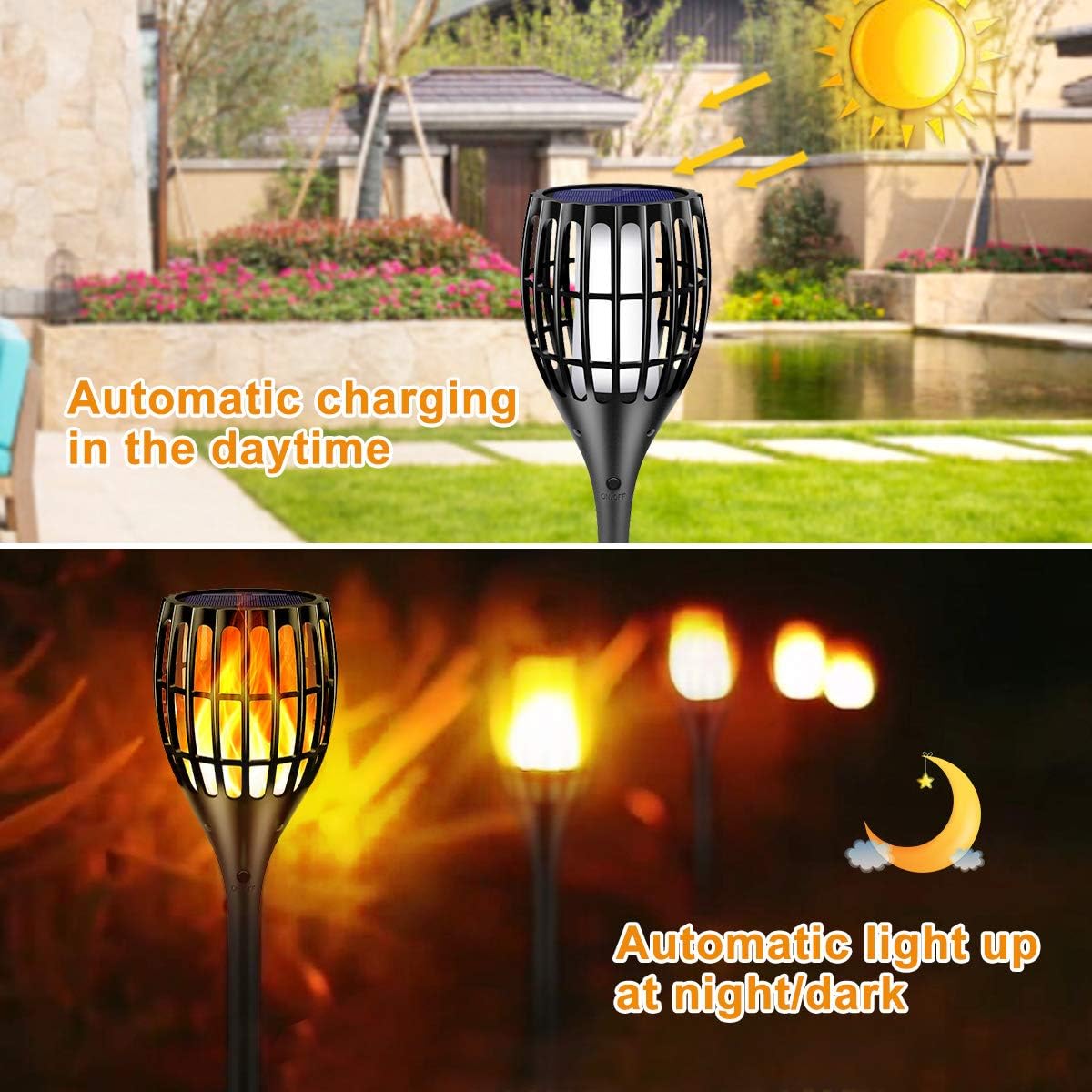 43 Flickering Flames Solar Torch Light, 4 Pack G9901