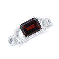 Emerald Cut Garnet Solitaire Ring with Diamond, 14K White Gold, US 12.00 R255