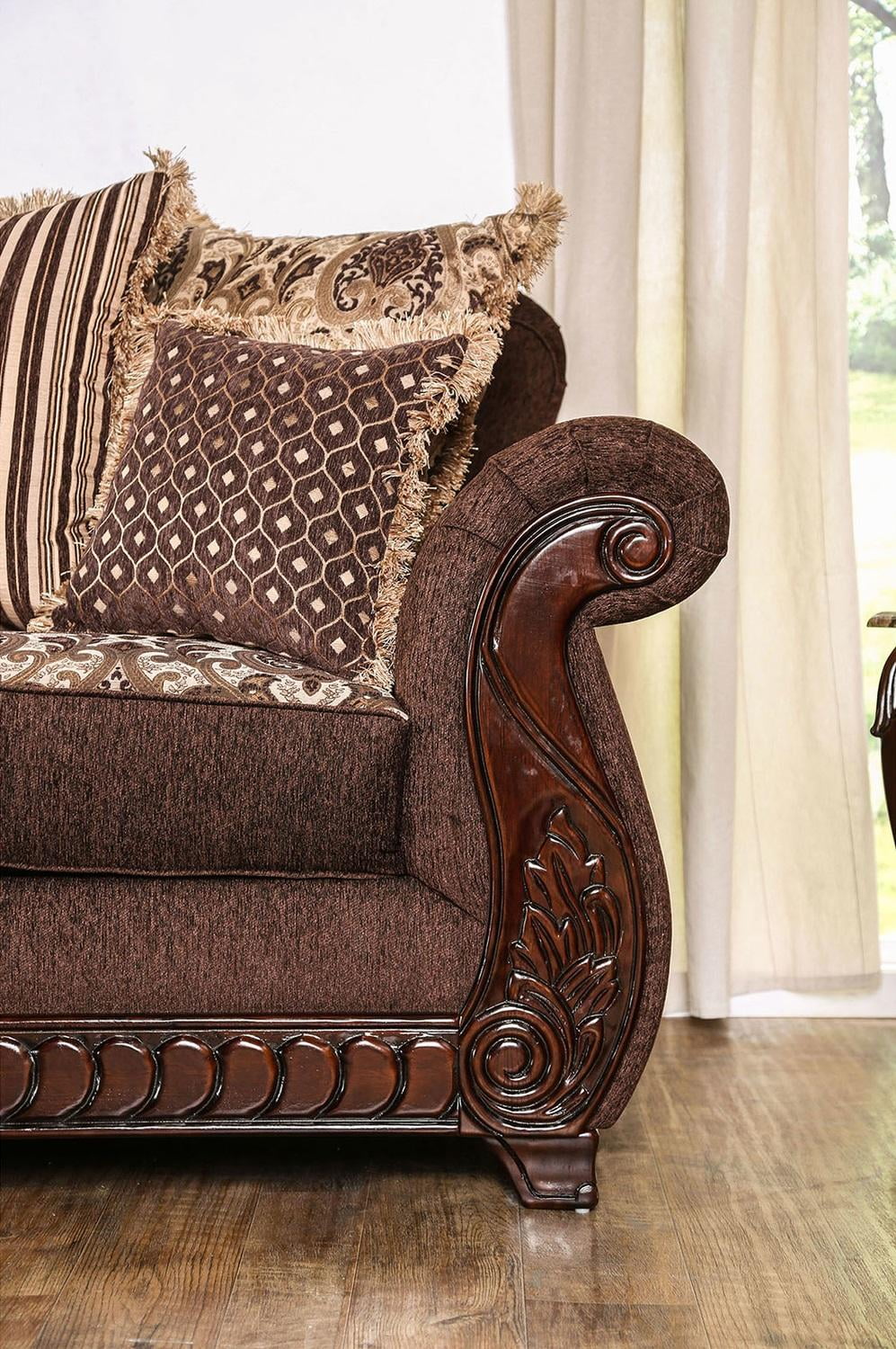 Brown & Gold Fabric Living Room Set 3pcs Z270926