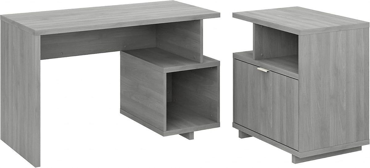 Modern Gray Writing Desk with Lateral File Cabinet Q727