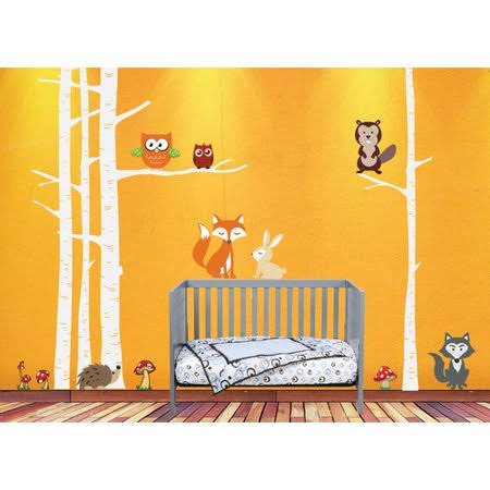 White Birch Tree Woodland Forest Animal Vinyl Wall Decal 84x22 H x 132x22 W J780