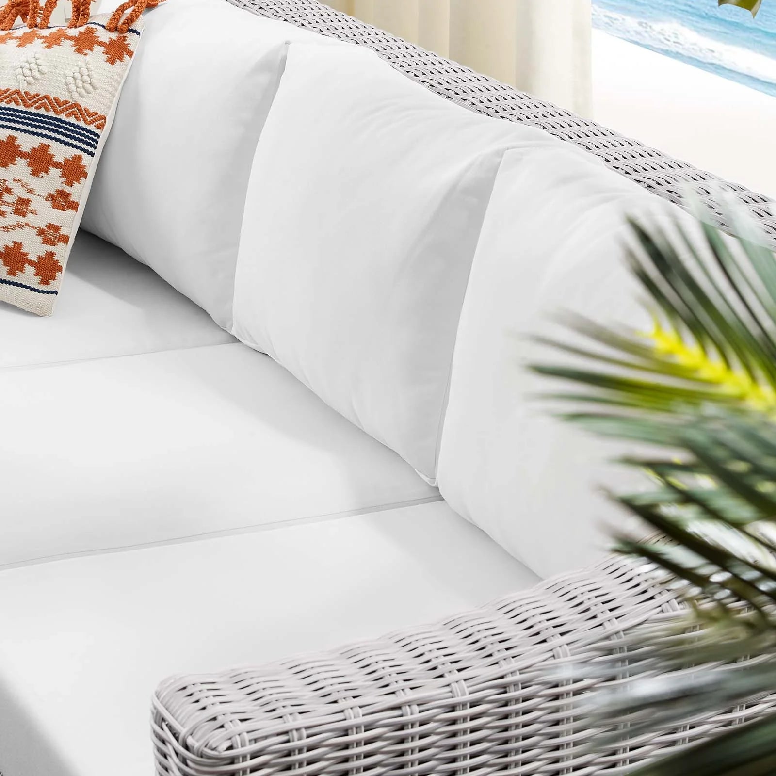 Light Gray White Wicker Rattan Patio Sofa V811065