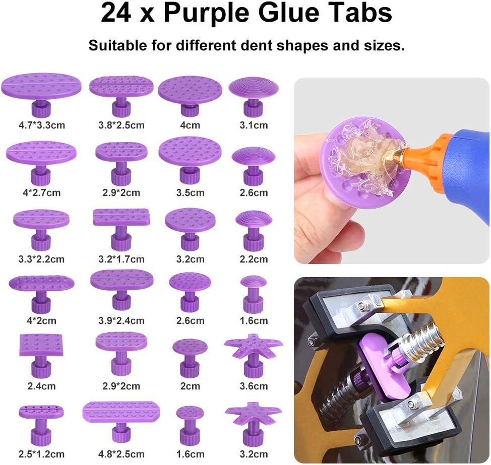 53pcs Dent Puller Paintless Dent Repair Tools Kit with Golden Dent Lifter Glue Sticks Tabs Slide Hammer L371953