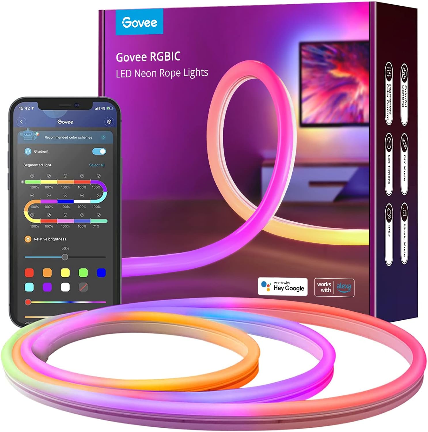 Neon Rope Light, RGBIC LED Rope Light, 10ft, Pack of 2 X61494