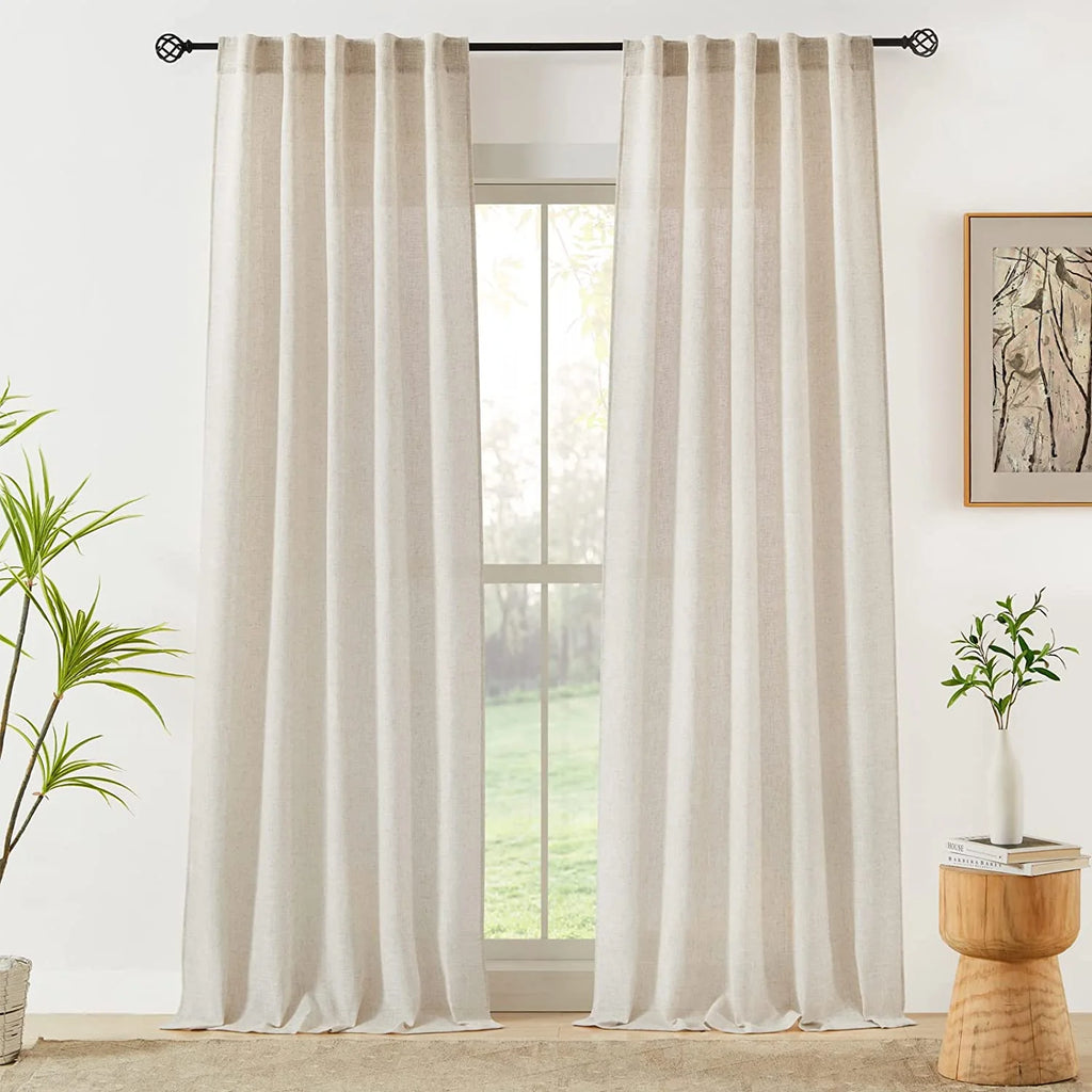 Beige Semi Sheer Linen Curtains 2 Panels 40''x84'' S5219