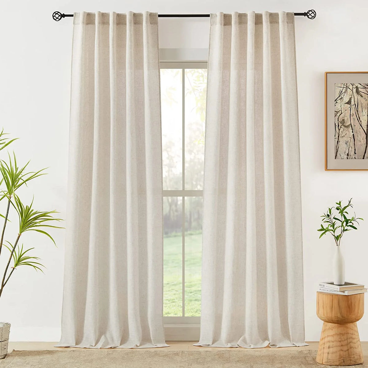 Beige Semi Sheer Linen Curtains 2 Panels 40''x84'' S5219