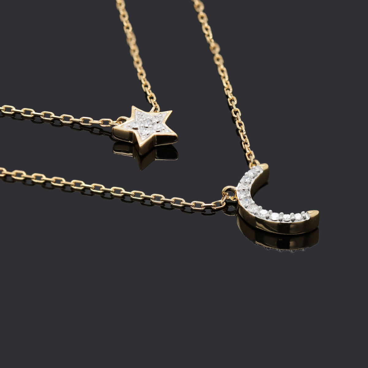 Round Cut Natural Diamond Necklace in 18K Yellow Gold over Silver T4911