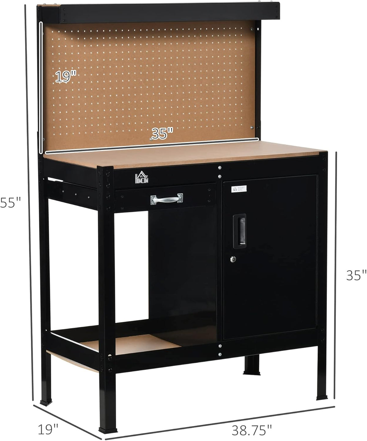 Multipurpose Workbench with Slide Drawer, Peg Board, Storage Cabinet P9079