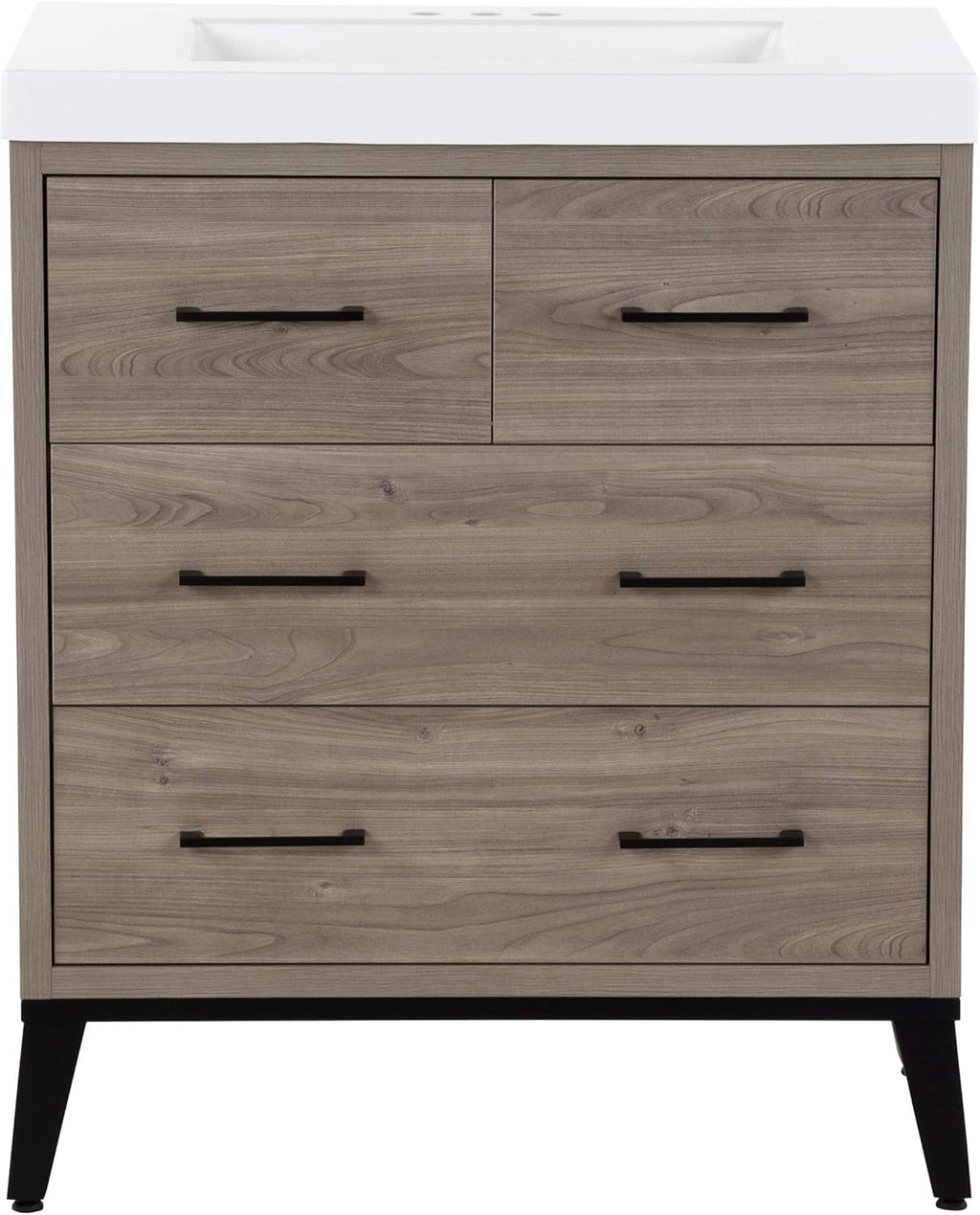 30.5” 3-Drawer Bathroom Vanity in Light Woodgrain Finish with Integrated White Sink Top N670954