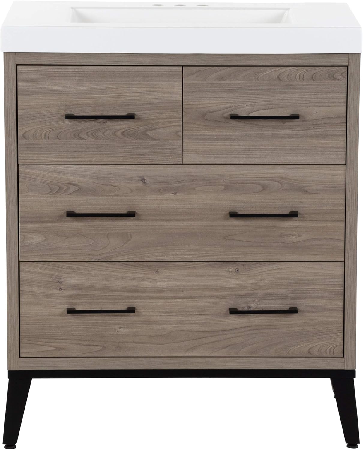30.5” 3-Drawer Bathroom Vanity in Light Woodgrain Finish with Integrated White Sink Top N670954