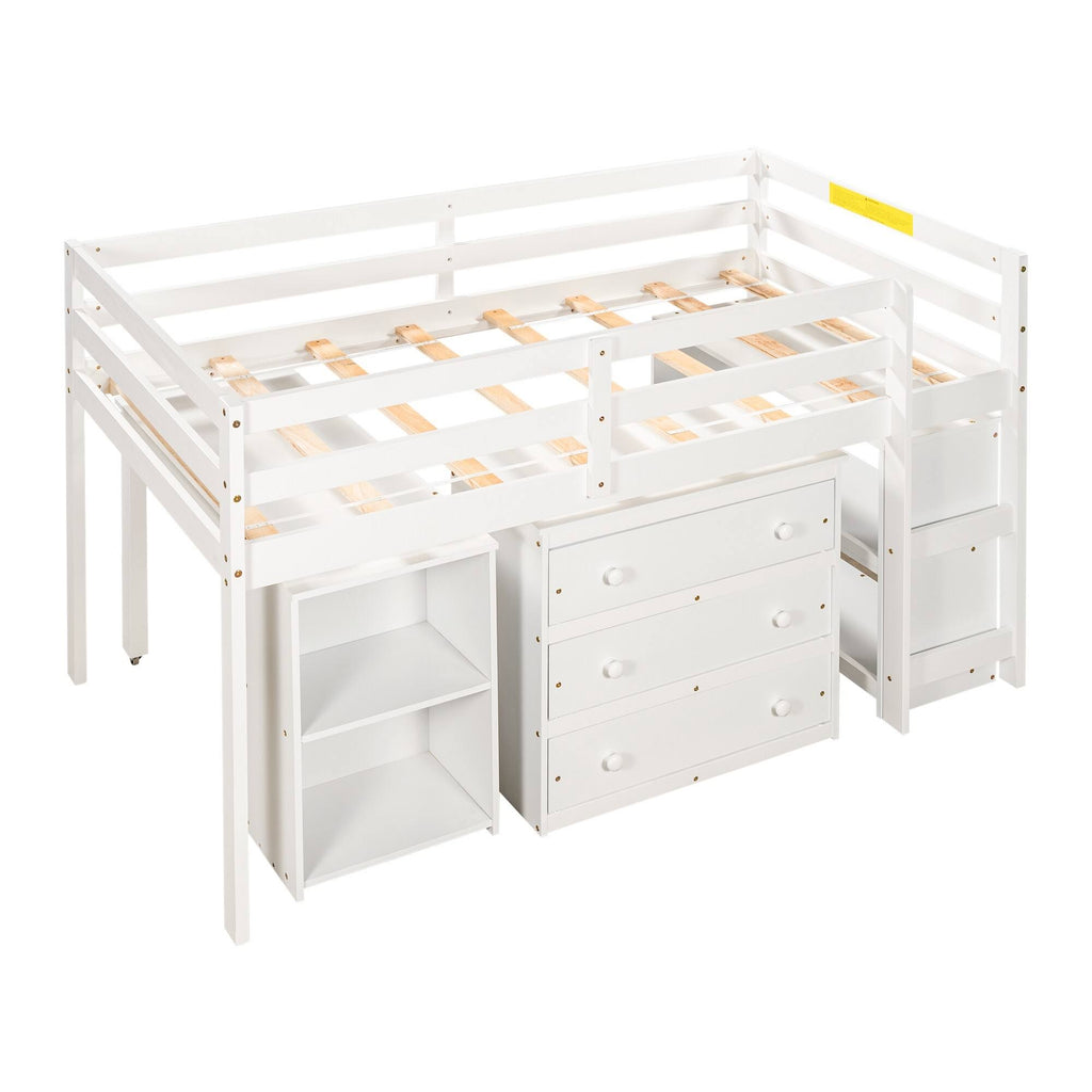 Twin Loft Bed with Cabinet and Rolling F3880