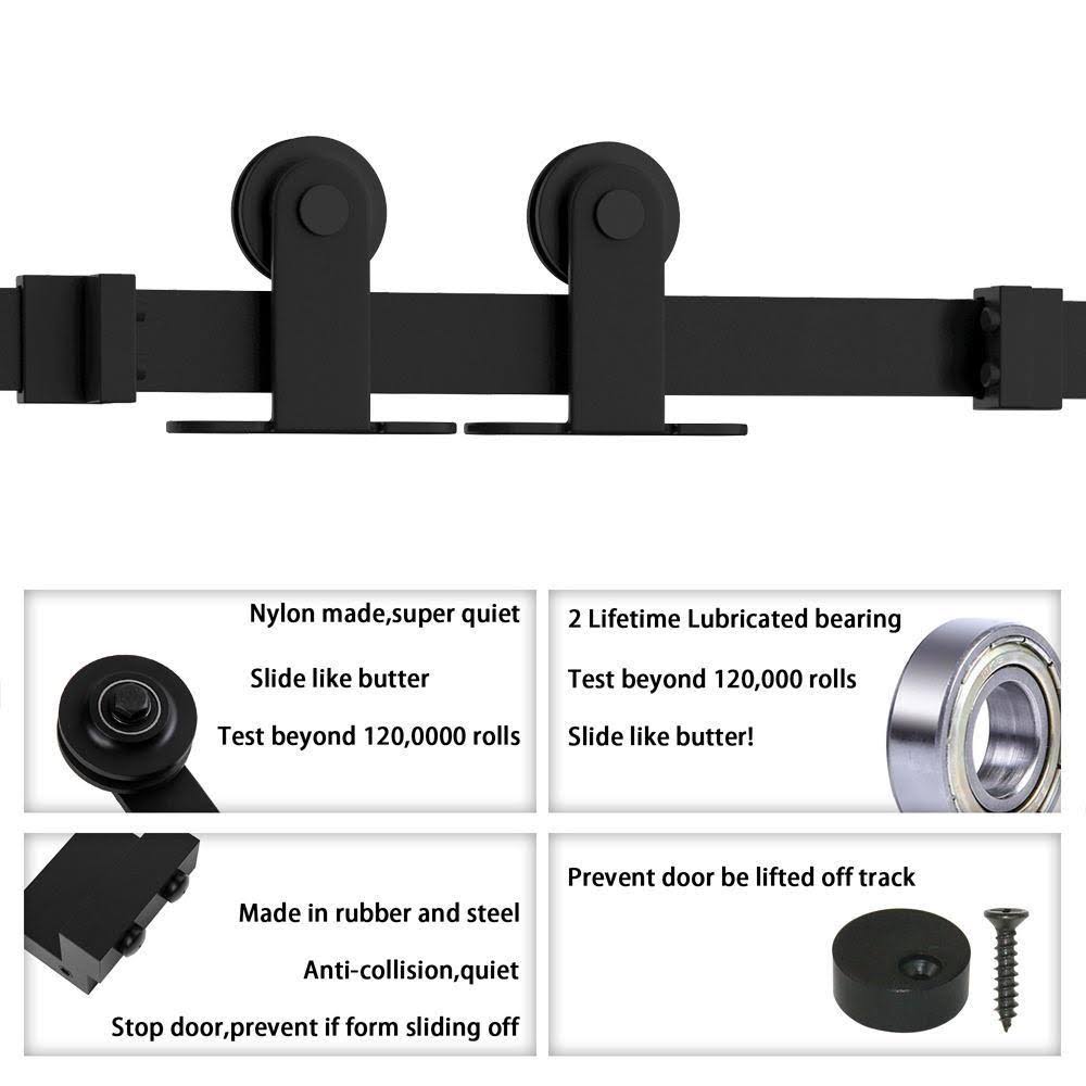 10 ft. Top Mount Sliding Barn Door Hardware Track Kit with Frosted Black Floor Guide B720810