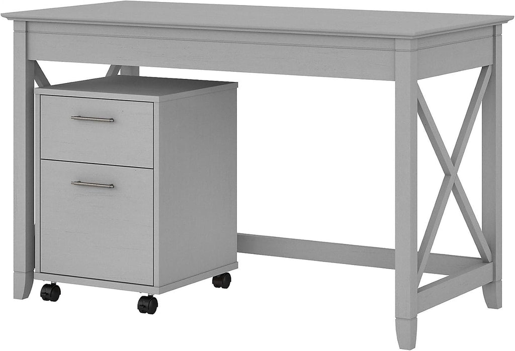 48W Pure White Shiplap Gray Writing Desk with 2 Drawer Mobile File Cabinet O138