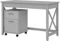 48W Pure White Shiplap Gray Writing Desk with 2 Drawer Mobile File Cabinet O138
