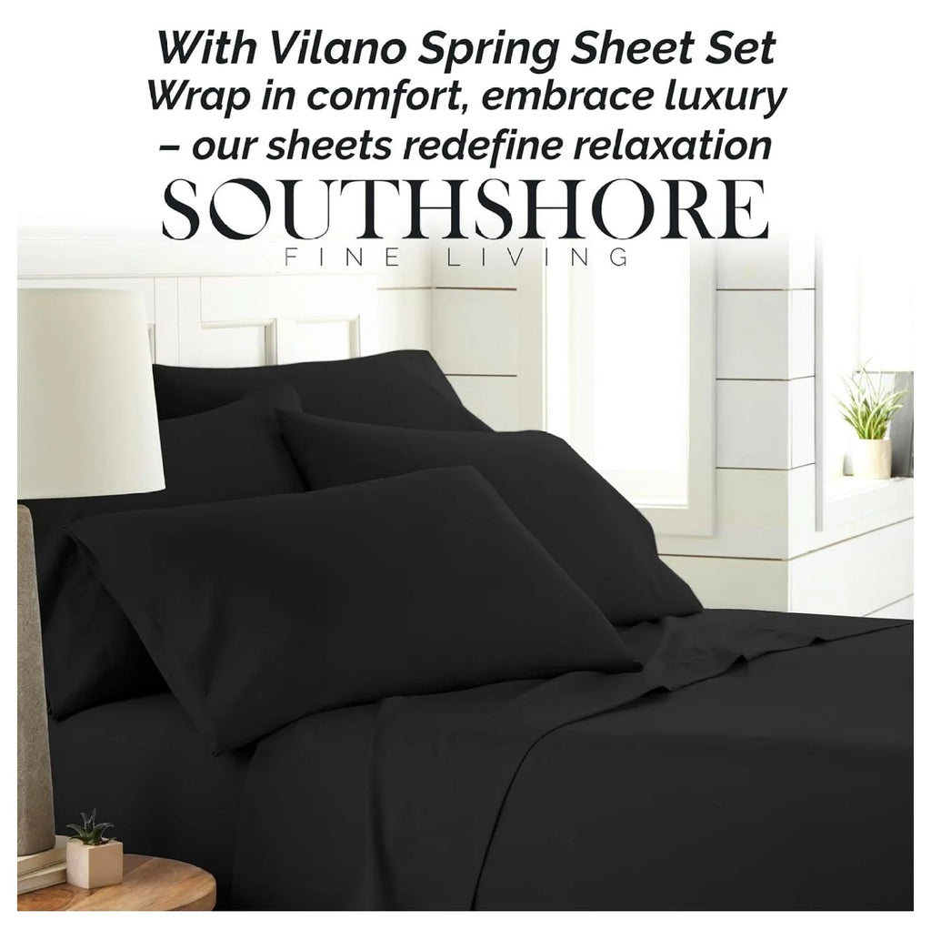 Black 6-Piece King Microfiber Bed Sheets Set with 21" Deep Fitted Sheet H32509