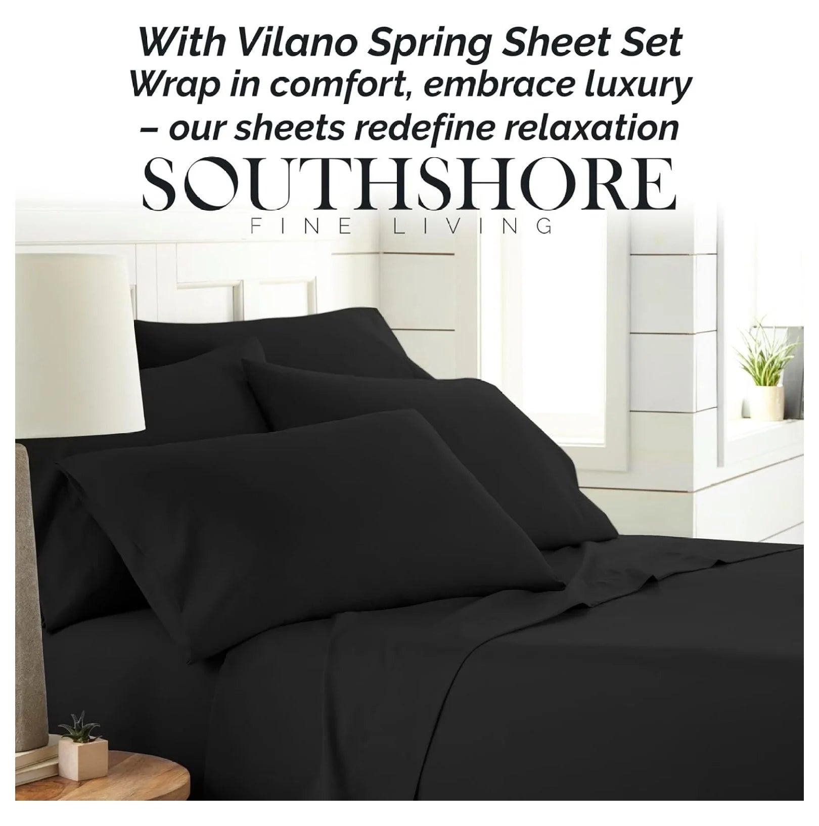 Black 6-Piece King Microfiber Bed Sheets Set with 21" Deep Fitted Sheet H32509