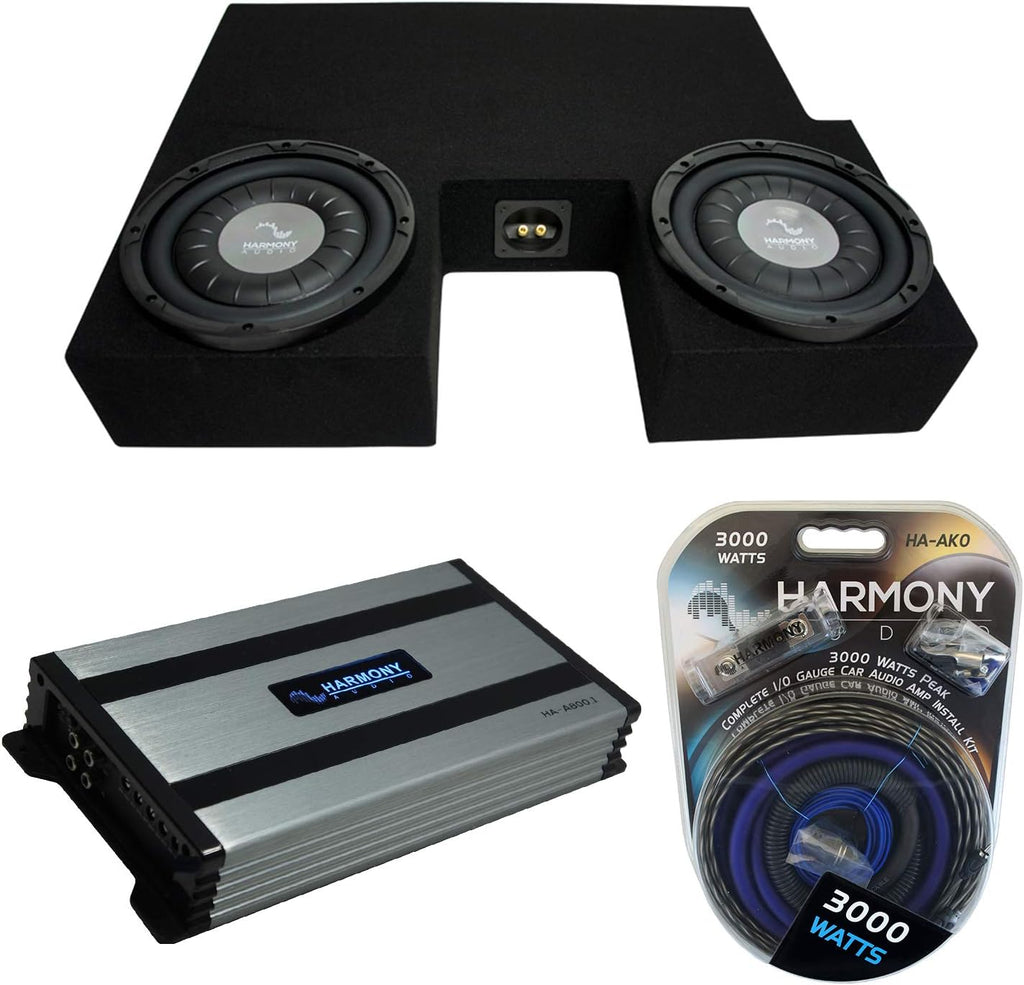 Dual 10 Sub Box Bundle with Amp Compatible with 2007-2013 Toyota Tundra Double Cab Truck X5370