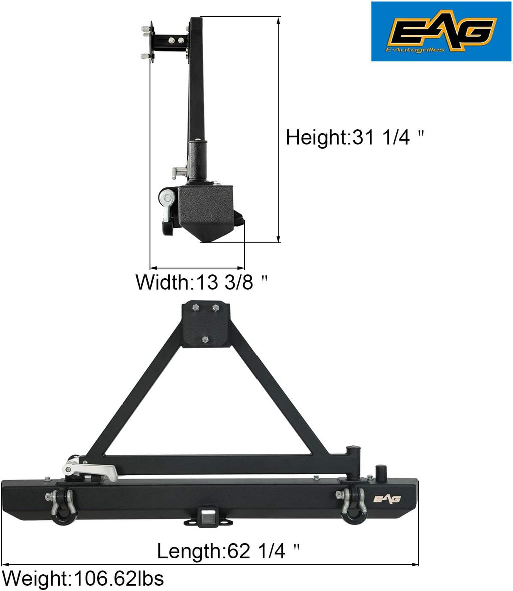 Rear Bumper with Tire Carrier and Hitch Receiver for Wrangler R93767