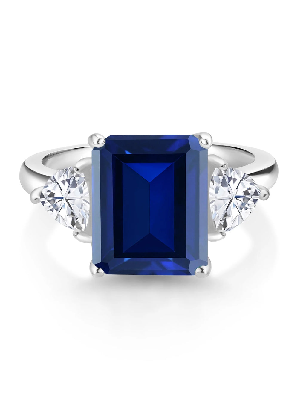 925 Sterling Silver Blue Created Sapphire 3 Stone Engagement Ring V9847