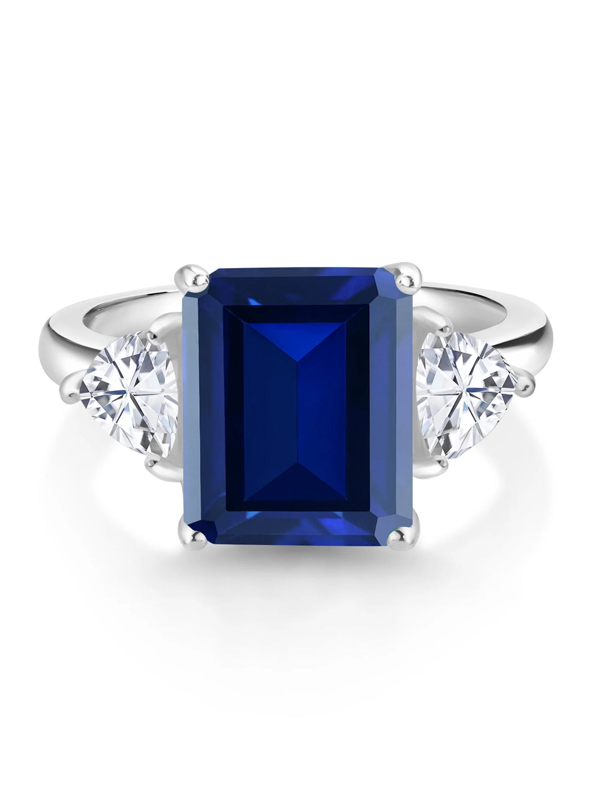 925 Sterling Silver Blue Created Sapphire 3 Stone Engagement Ring V9847