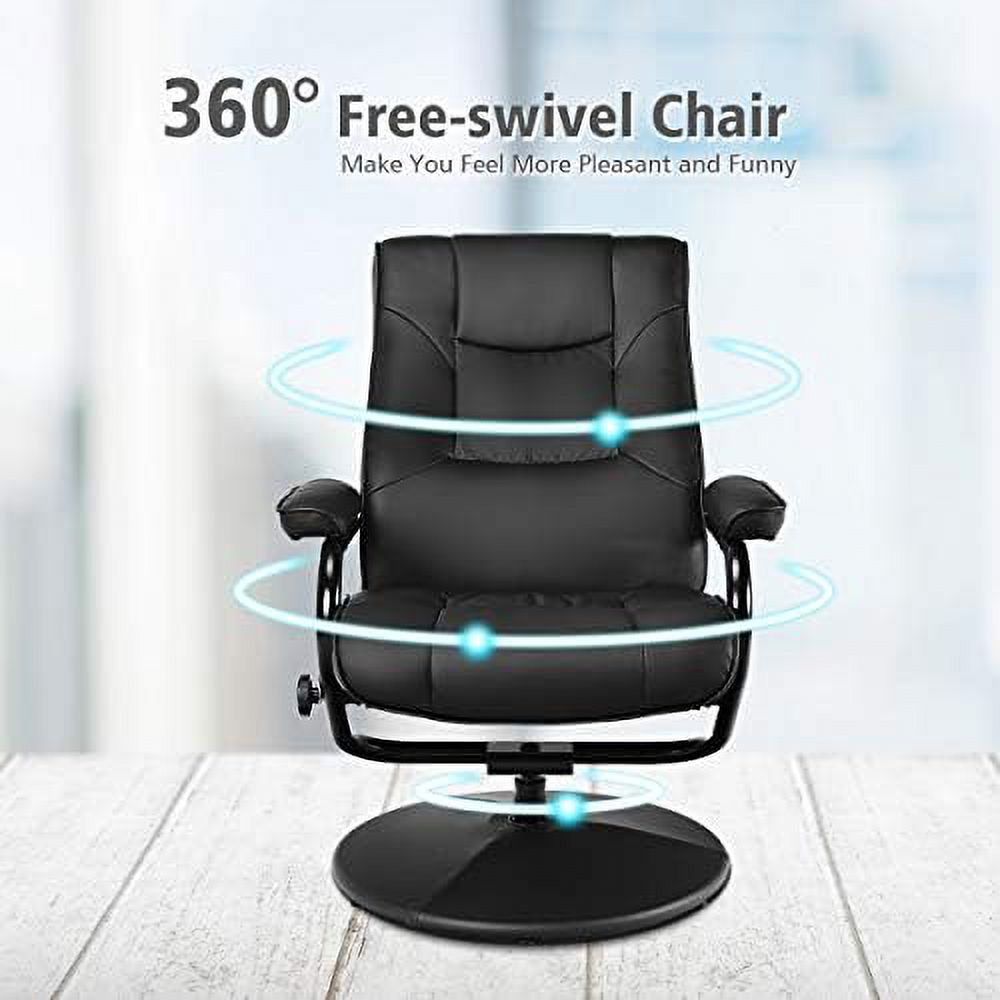 Black PU Leather Swivel Recliner Chair with Footrest Ottoman Set Z4855