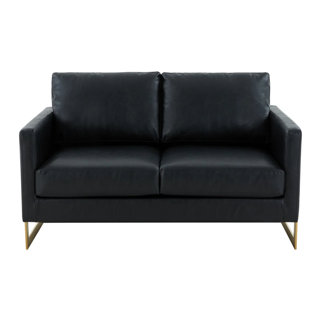 Mid-Century Upholstered Leather Loveseat with Gold Frame I475