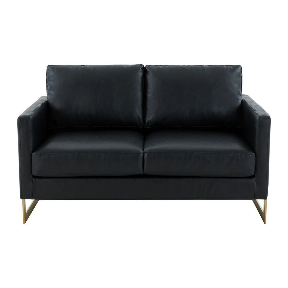 Mid-Century Upholstered Leather Loveseat with Gold Frame I475