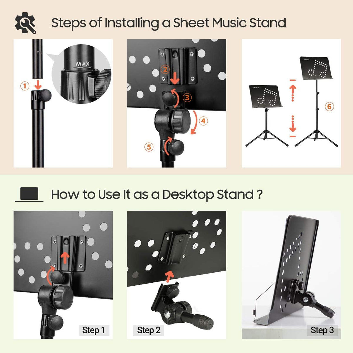 2 in 1 Foldable Sheet Music Stand with Carrying Bag M691