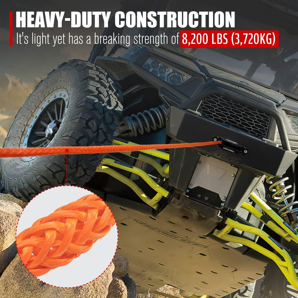 Orange 3/16 50FT Synthetic Winch Rope Cable Kit with Forged Hook Fairleads, Pack of 2 J387