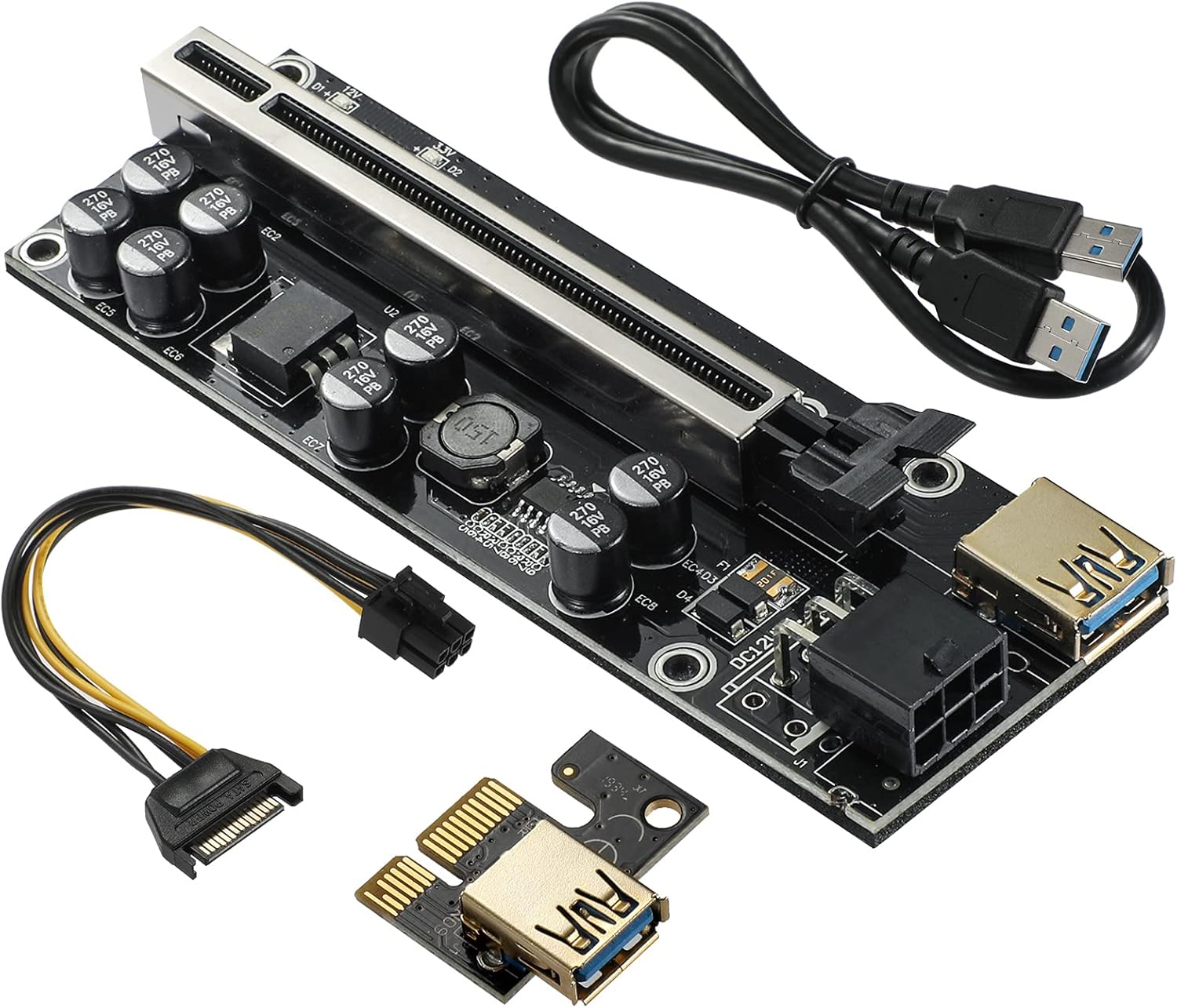 PCIE Riser 10 Solid Capacitors 60cm USB 3.0 Extension Cable 6 Pack Z7597