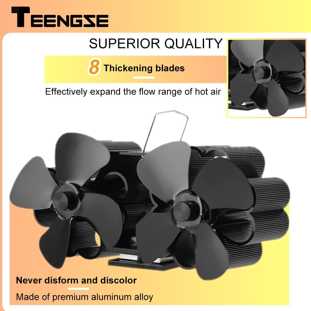 Heat Powered 8 Blade Wood Stove Fan, Black, Pack of 2 H3403