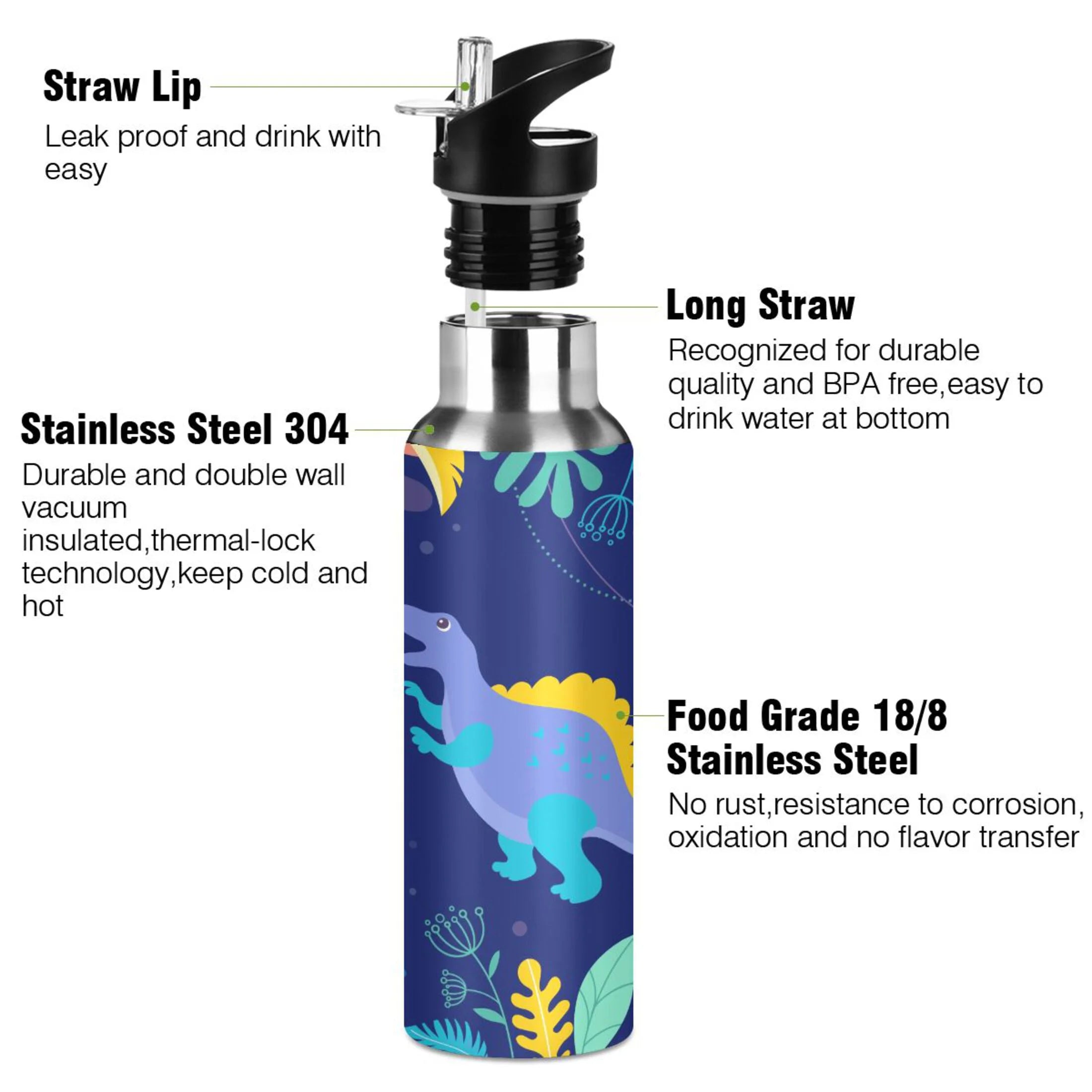 Stainless Steel Insulated Water Bottle with Straw Lid J25731