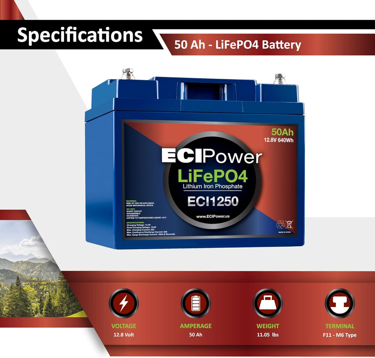 12V 50Ah Lithium LiFePO4 Deep Cycle Rechargeable Battery N43298