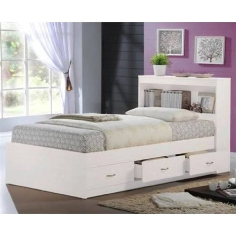 Twin-size Captain Bed with 3-Drawers and Headboard White U819